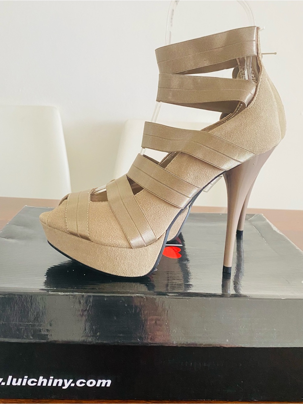Strappy Platform High Heel Sandals - Nude